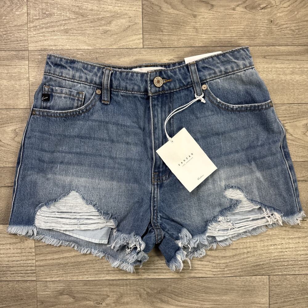KanCan Shana High Rise Jean Shorts Distressed Medium Wash sz 3/25